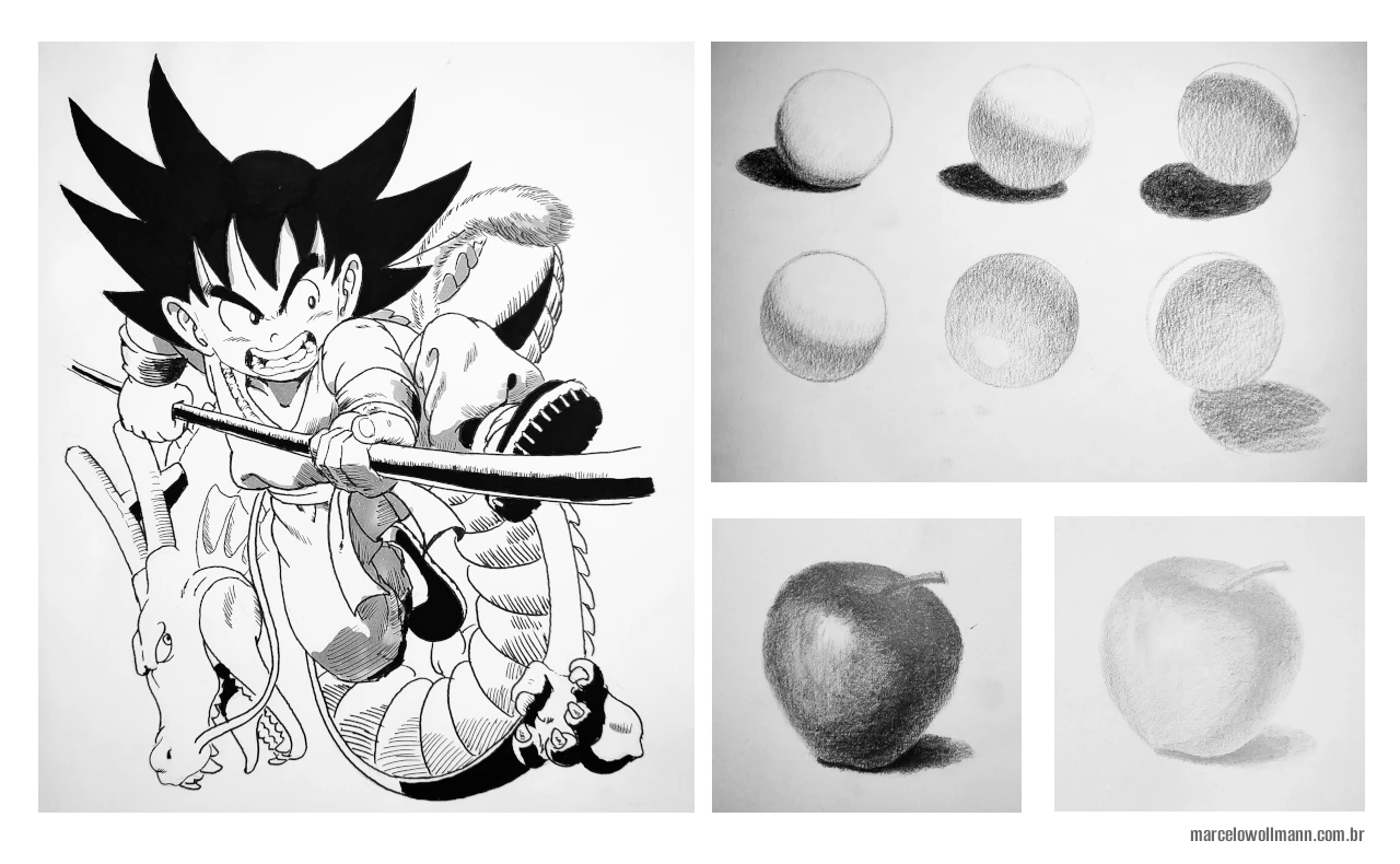 fundamentos do desenho - exemplos de luz e sombra