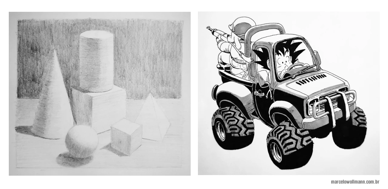 fundamentos do desenho - exemplos de luz e sombra